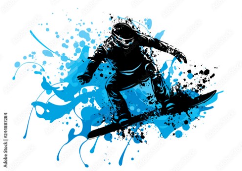 Picture of Silhouette of a snowboarder jumping Vector illustration